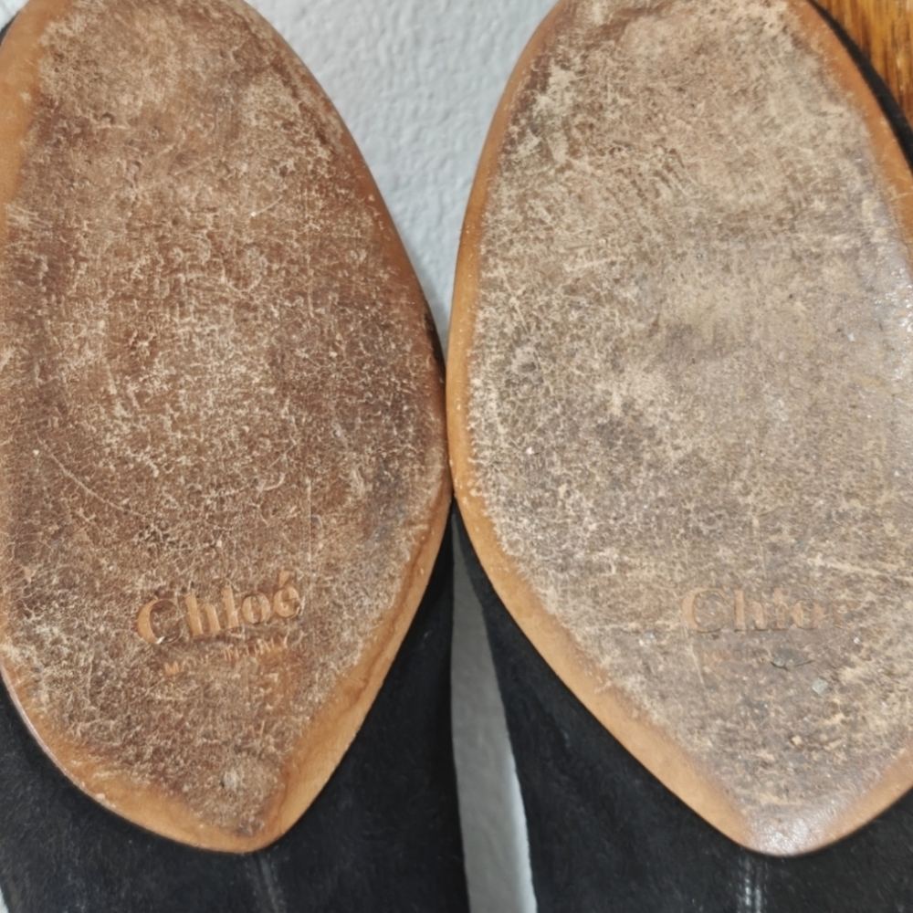 Vintage Chloé Phoebe Philo Black Suede Ballet Flats 37.5 Classic Danity Luxury - Picture 10 of 13